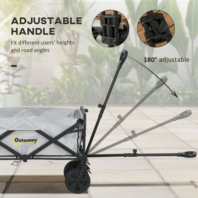 Outsunny Folding Pull Along Cart Cargo Wagon Trolley with Telescopic Handle - Dark Grey 