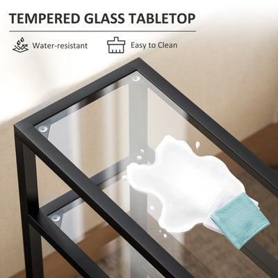 HOMCOM 3-Tier Side Table, Narrow End Table with Storage Shelf and Tempered Glass Tabletop for Small Spaces, Black 