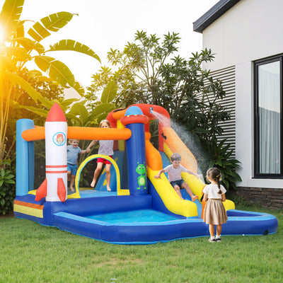 AIYAPLAY 5 in 1 Bouncy Castle for Children with 550W Blower, Water Slide, Splash Pool, Jumping Area, Climbing Wall, Cannon 