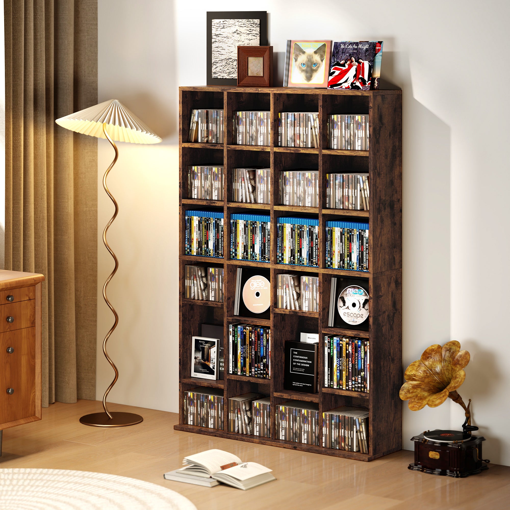 HOMCOM CD Storage Unit with Adjustable Shelves, 89 x 130.5 cm, Rustic Brown 