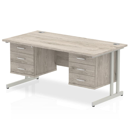 Impulse 1600mm Cantilever Straight Desk With Two Fixed Pedestal