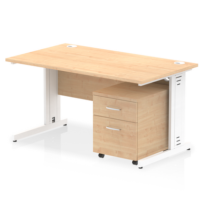 Impulse 1400mm Cable Managed Straight Desk With Mobile Pedestal