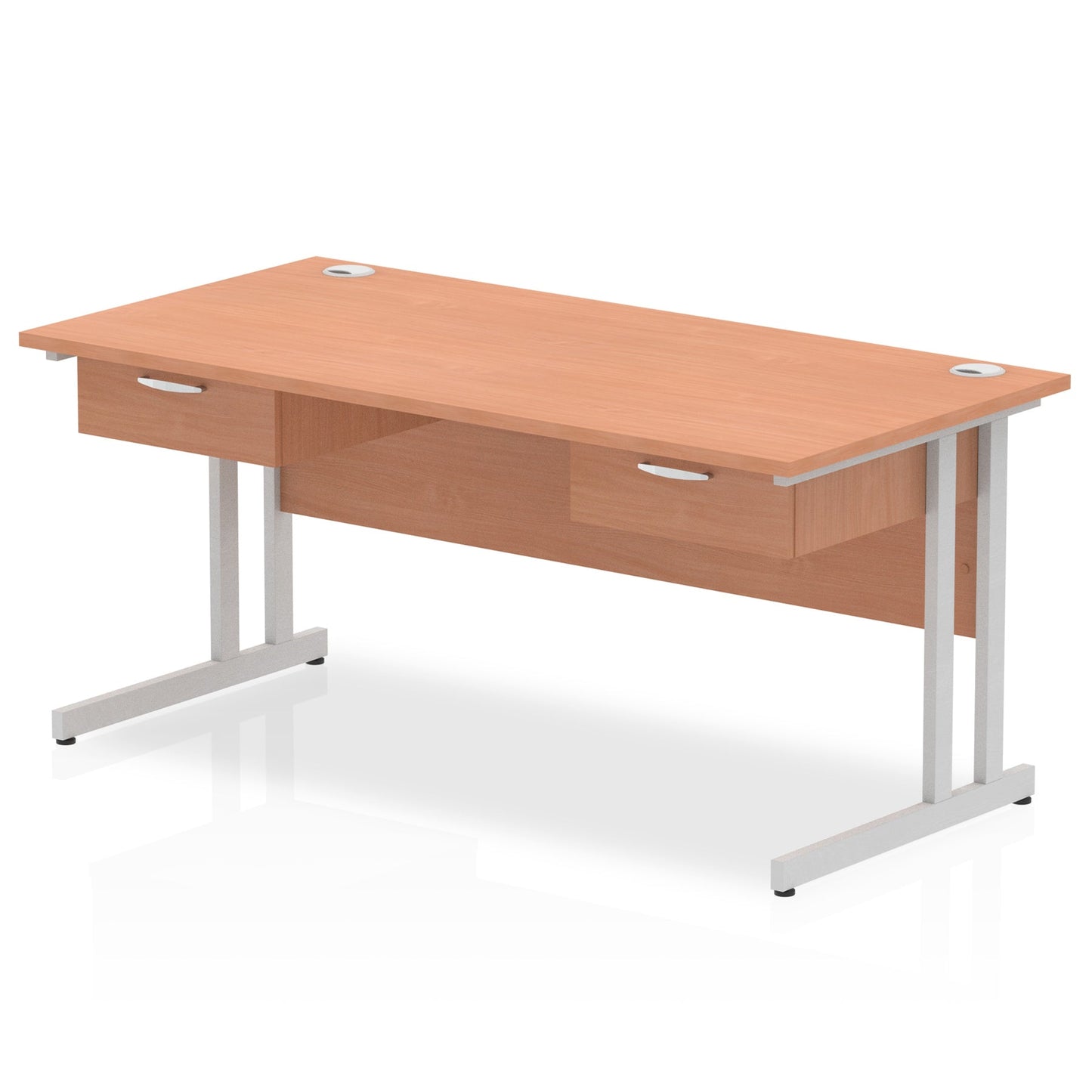 Impulse Cantilever Straight Desk Silver Frame With Two One Drawer Fixed Pedestals