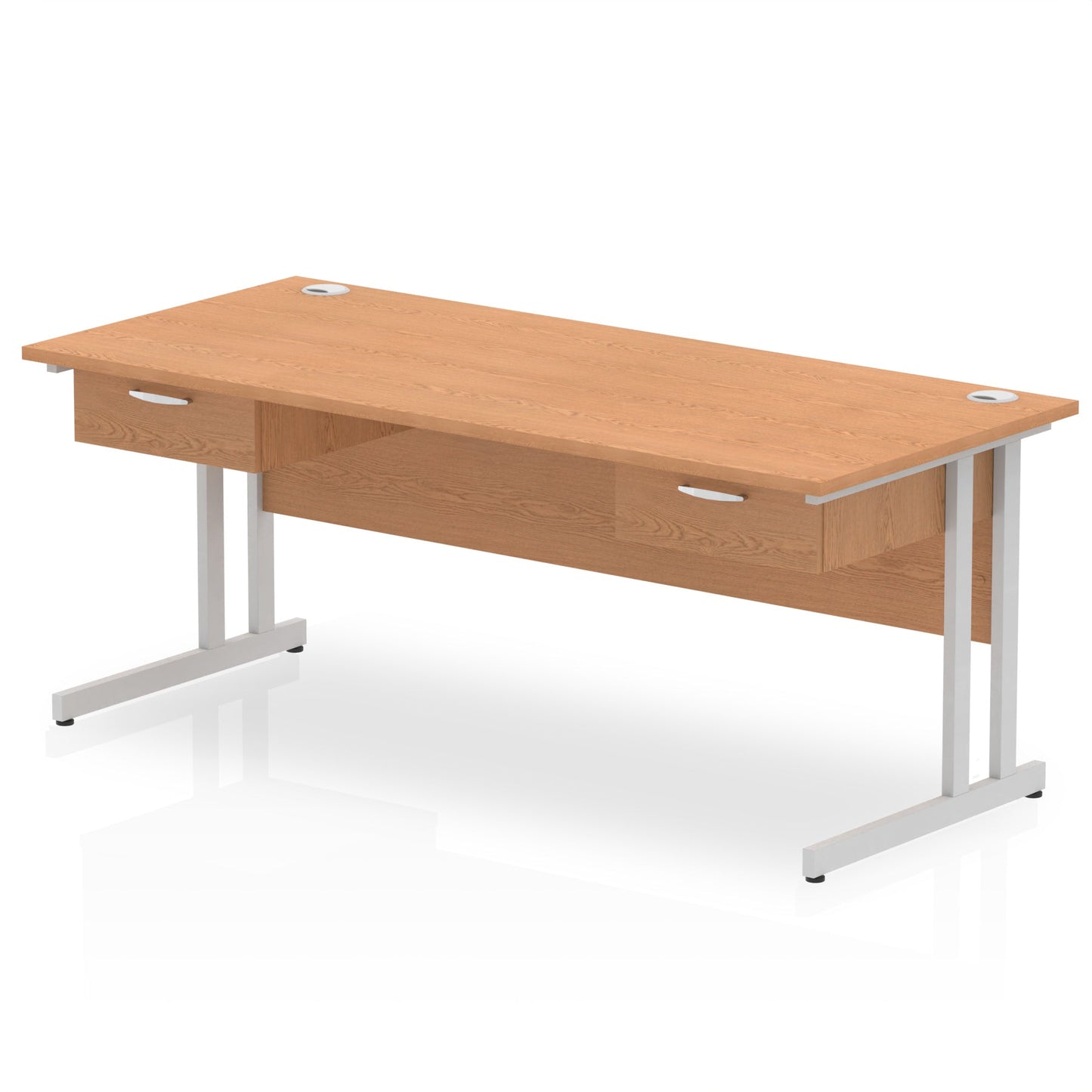 Impulse Cantilever Straight Desk Silver Frame With Two One Drawer Fixed Pedestals