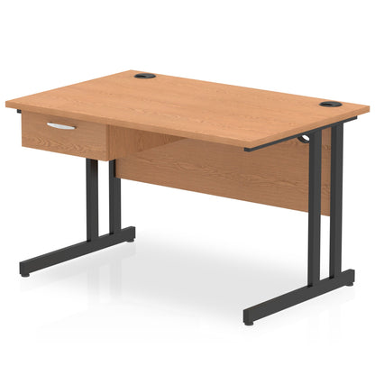 Impulse Cantilever Straight Desk Black Frame With Single One Drawer Fixed Pedestal