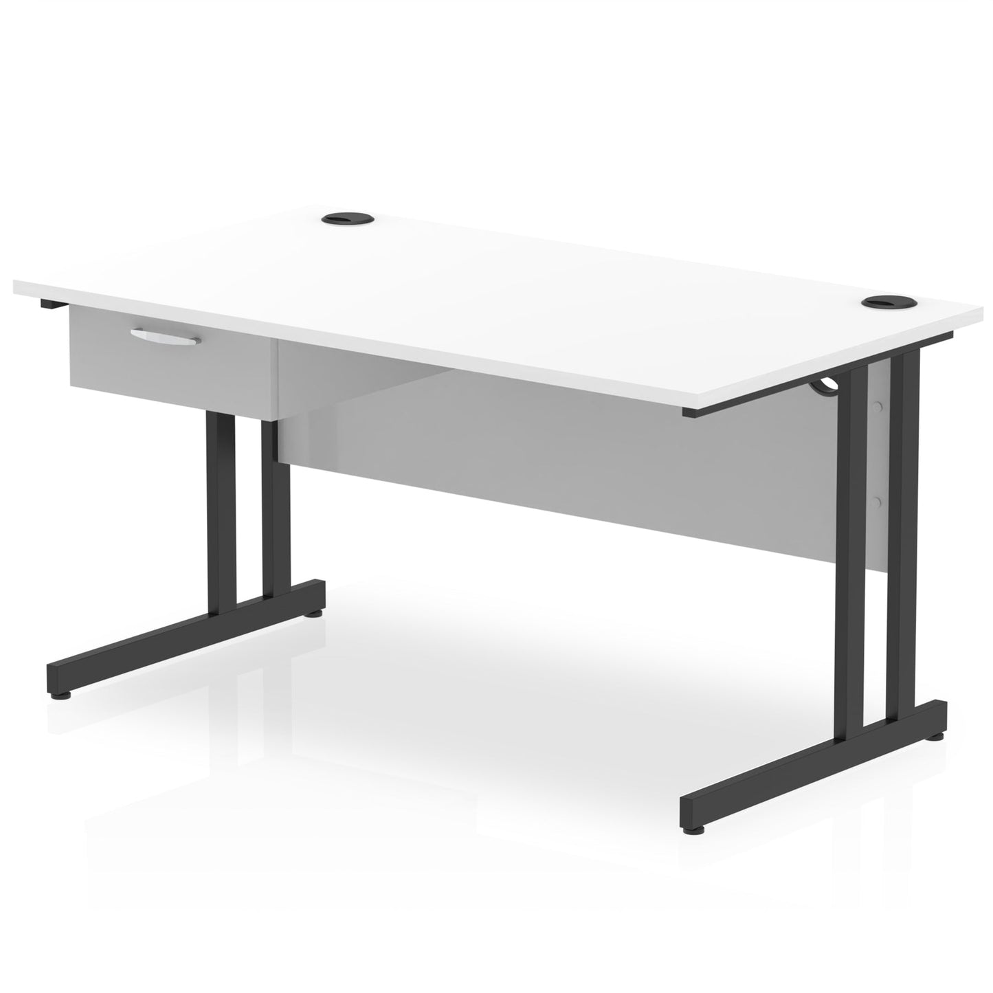 Impulse Cantilever Straight Desk Black Frame With Single One Drawer Fixed Pedestal