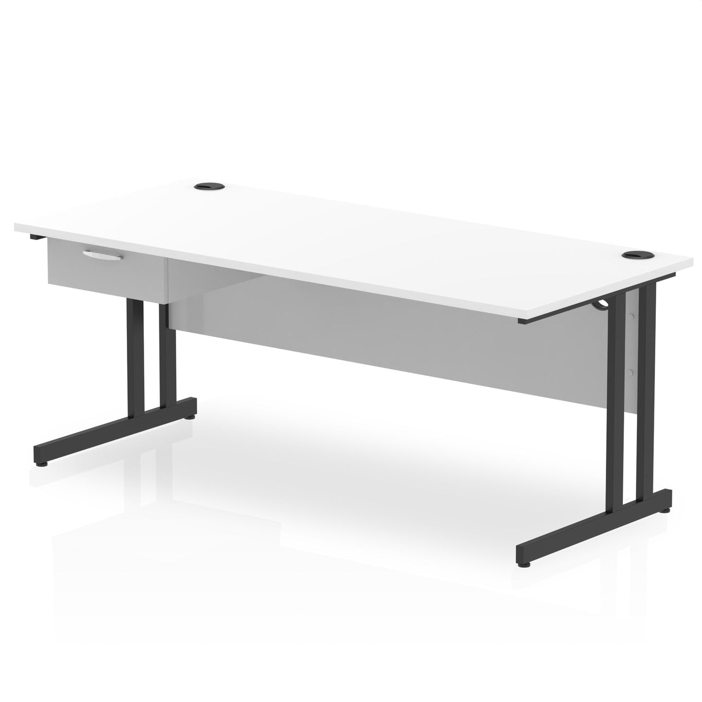 Impulse Cantilever Straight Desk Black Frame With Single One Drawer Fixed Pedestal