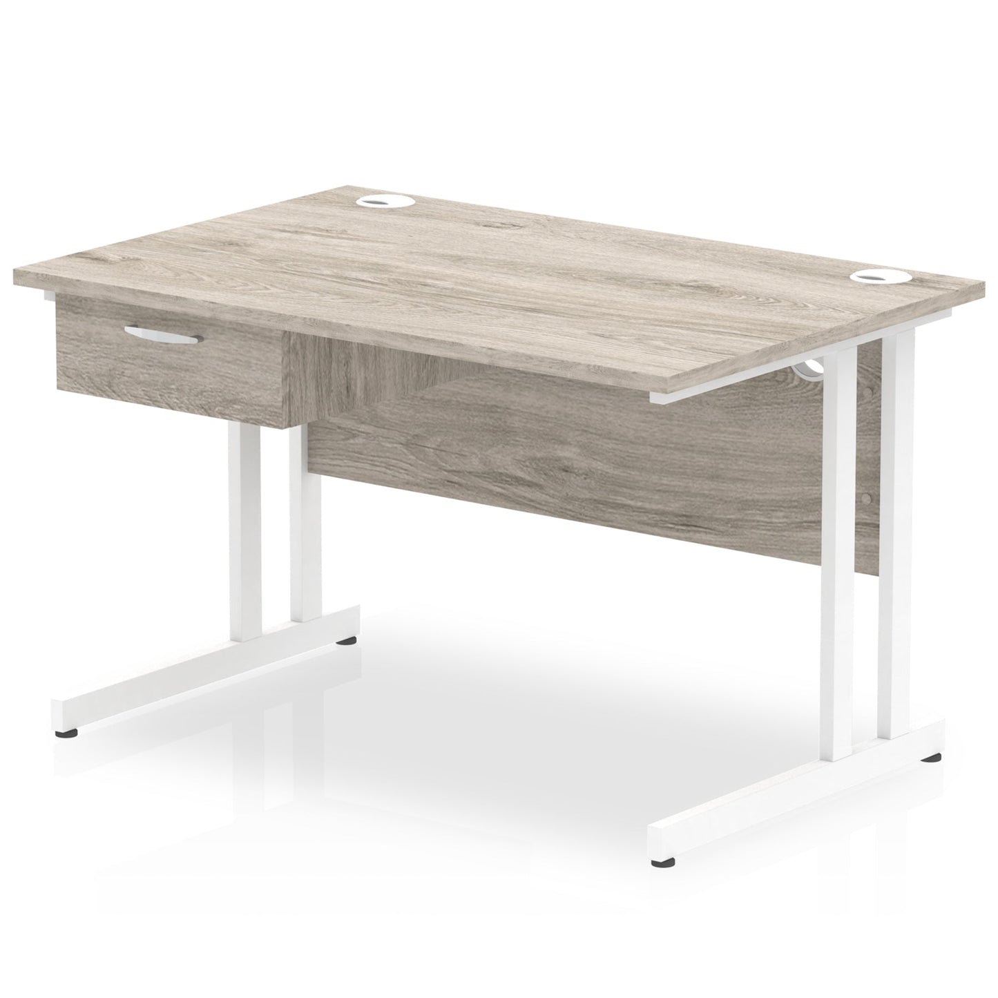 Impulse Cantilever Straight Desk White Frame With Single One Drawer Fixed Pedestal