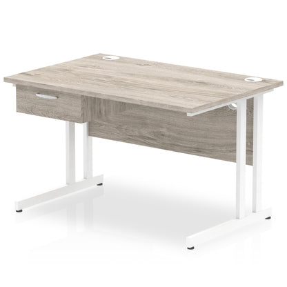 Impulse Cantilever Straight Desk White Frame With Single One Drawer Fixed Pedestal