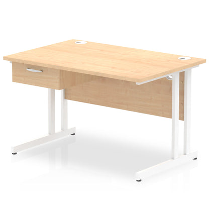 Impulse Cantilever Straight Desk White Frame With Single One Drawer Fixed Pedestal