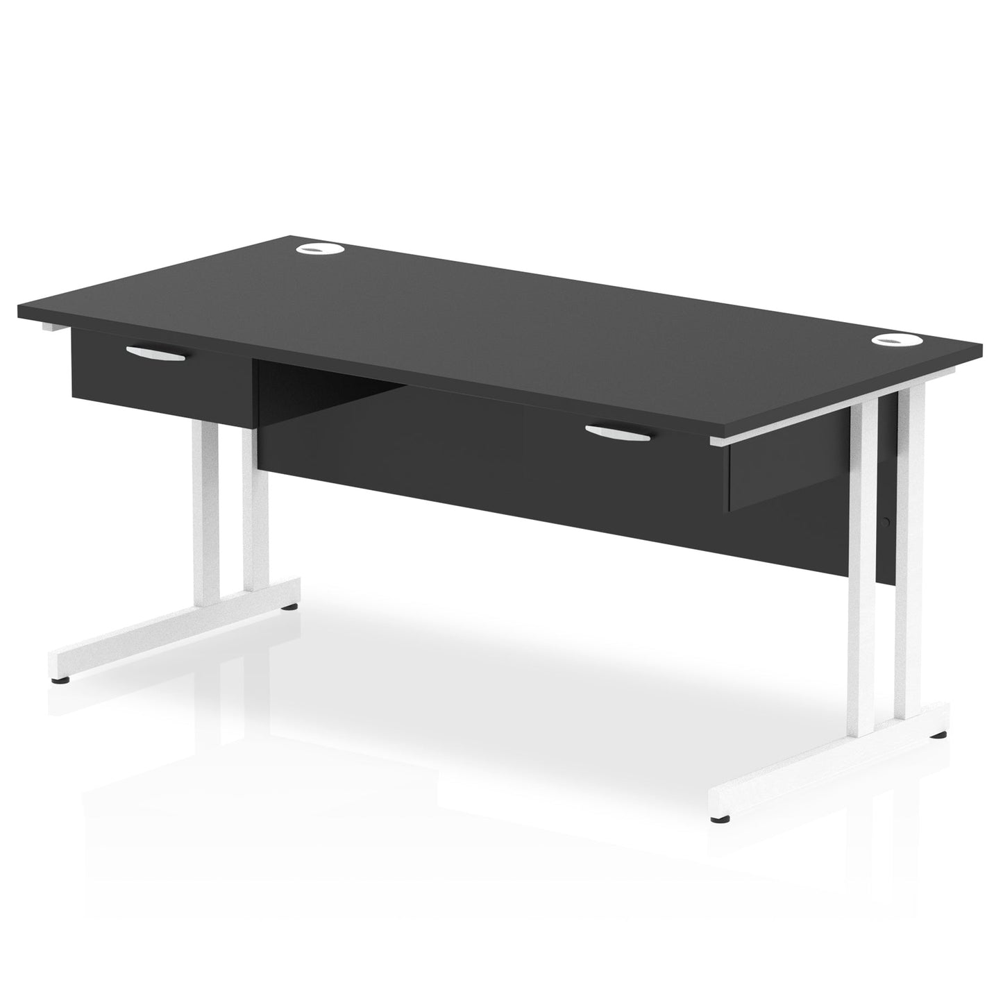 Impulse Cantilever Straight Desk White Frame With Two One Drawer Fixed Pedestals