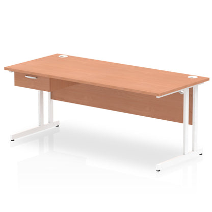 Impulse Cantilever Straight Desk White Frame With Single One Drawer Fixed Pedestal