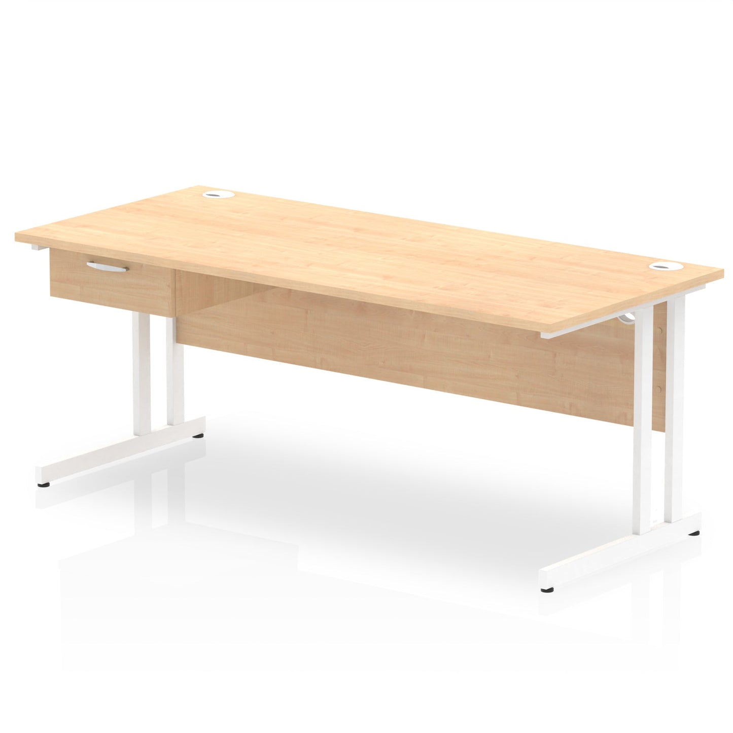 Impulse Cantilever Straight Desk White Frame With Single One Drawer Fixed Pedestal