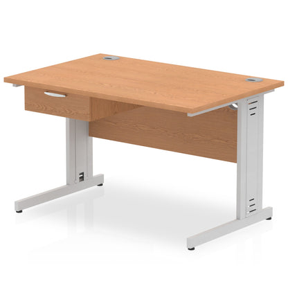 Impulse Cable Managed Straight Desk Silver Frame With Single One Drawer Fixed Pedestal