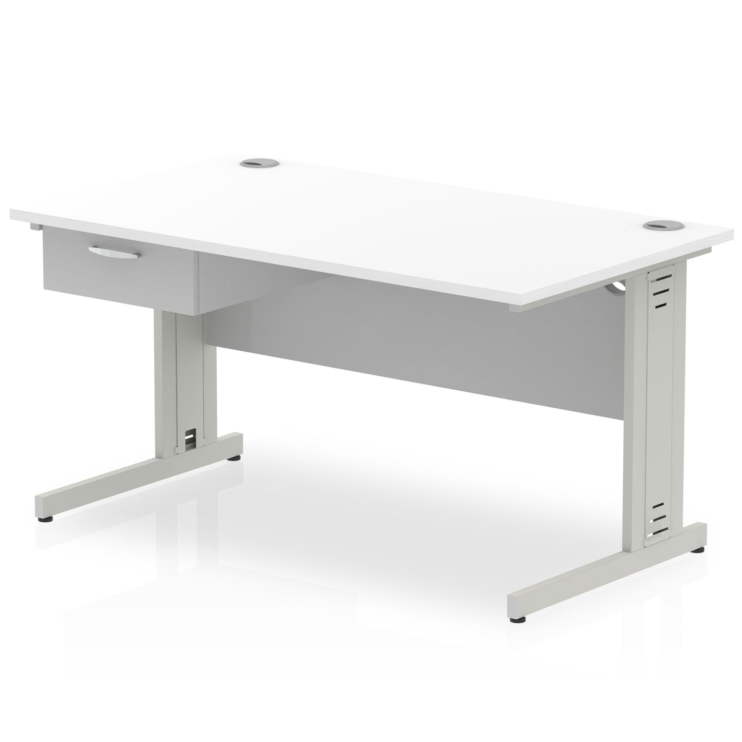 Impulse Cable Managed Straight Desk Silver Frame With Single One Drawer Fixed Pedestal