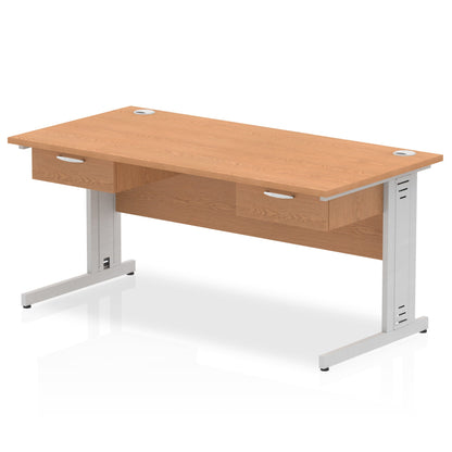 Impulse Cable Managed Straight Desk Silver Frame With Two One Drawer Fixed Pedestals