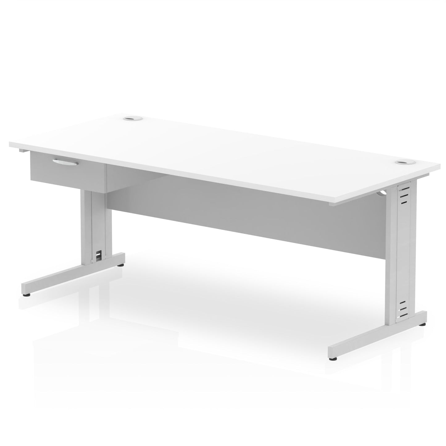 Impulse Cable Managed Straight Desk Silver Frame With Single One Drawer Fixed Pedestal