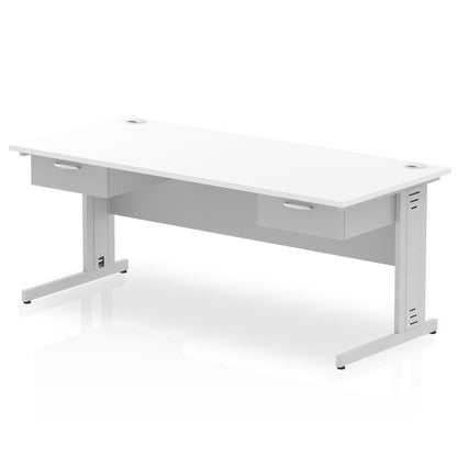 Impulse Cable Managed Straight Desk Silver Frame With Two One Drawer Fixed Pedestals