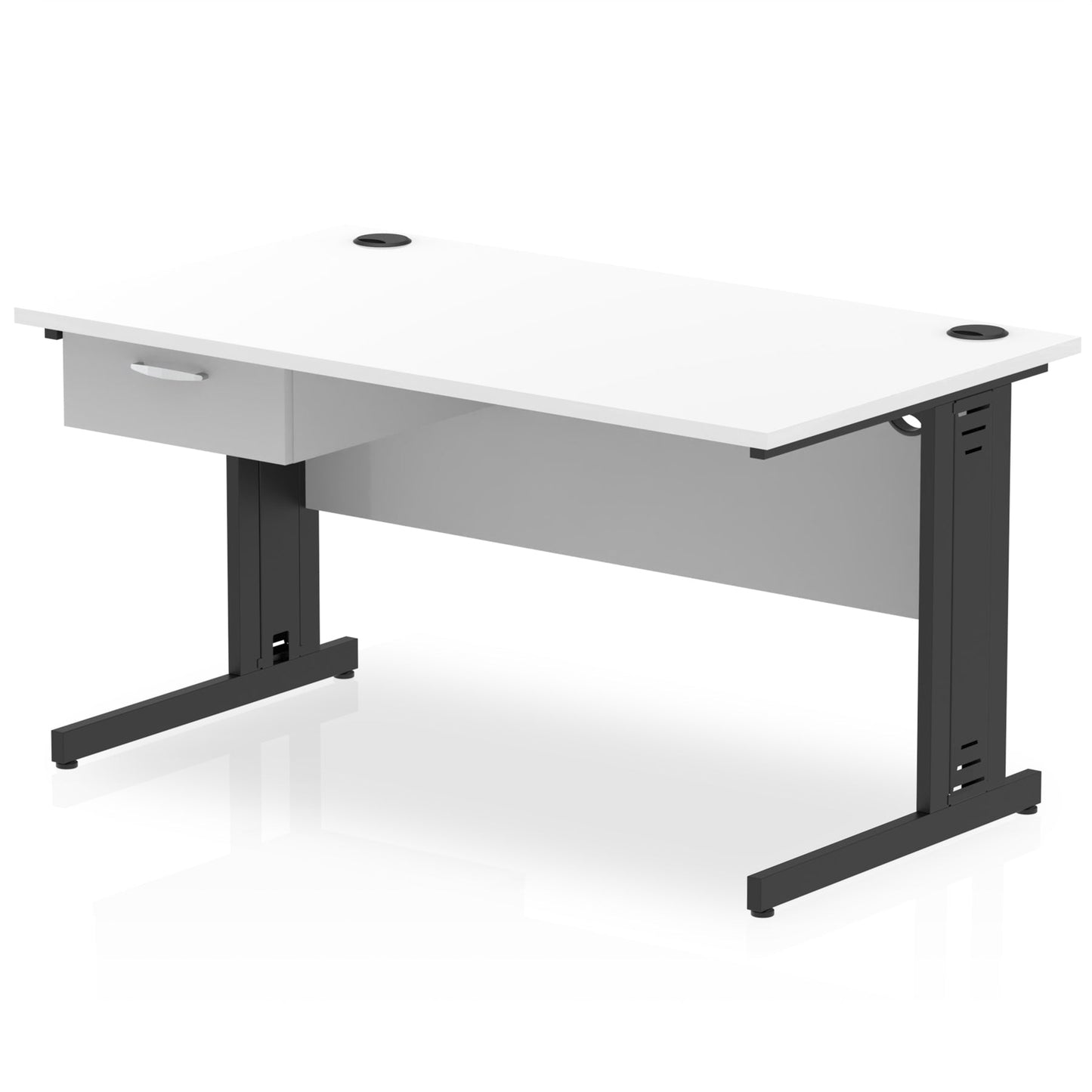 Impulse Cable Managed Straight Desk Black Frame With Single One Drawer Fixed Pedestal