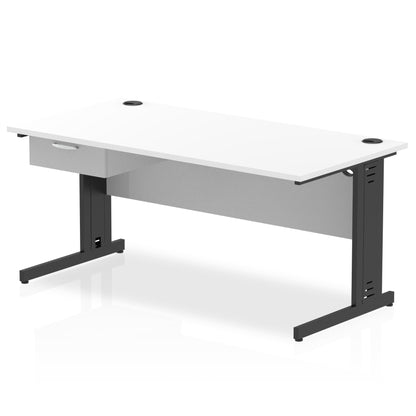 Impulse Cable Managed Straight Desk Black Frame With Single One Drawer Fixed Pedestal