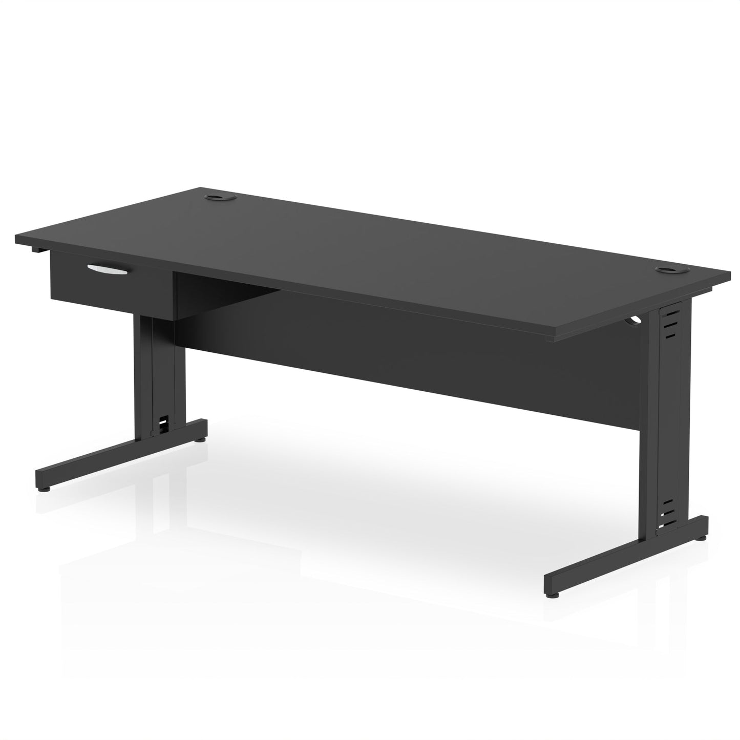 Impulse Cable Managed Straight Desk Black Frame With Single One Drawer Fixed Pedestal