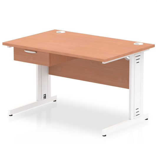 Impulse Cable Managed Straight Desk White Frame With Single One Drawer Fixed Pedestal