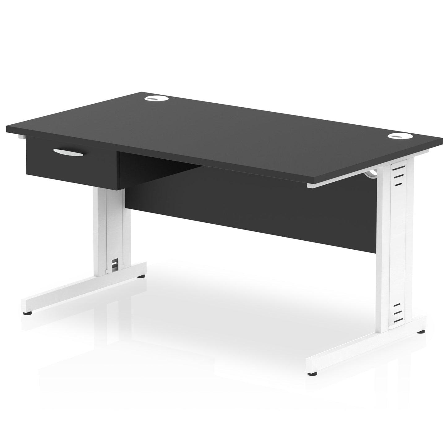 Impulse Cable Managed Straight Desk White Frame With Single One Drawer Fixed Pedestal