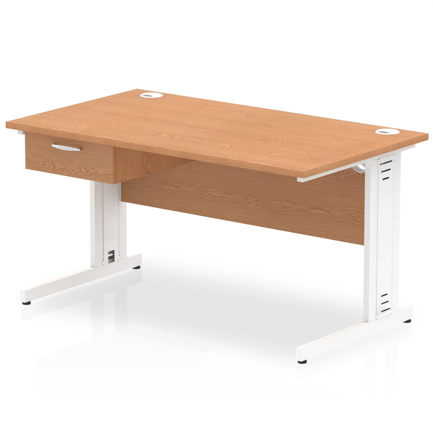 Impulse Cable Managed Straight Desk White Frame With Single One Drawer Fixed Pedestal