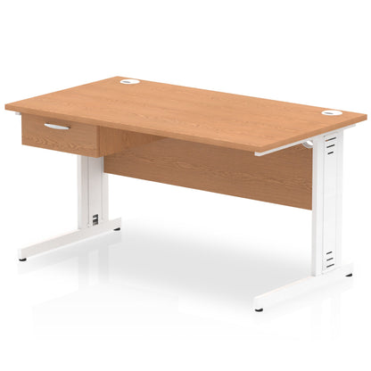 Impulse Cable Managed Straight Desk White Frame With Single One Drawer Fixed Pedestal