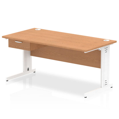 Impulse Cable Managed Straight Desk White Frame With Single One Drawer Fixed Pedestal