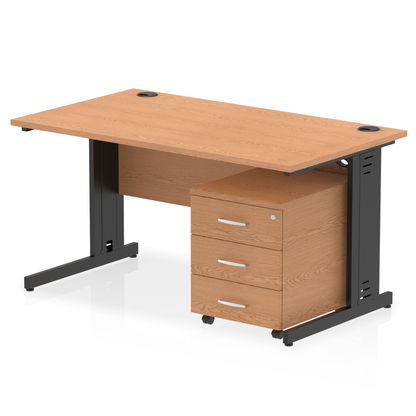 Impulse 1400mm Cable Managed Straight Desk With Mobile Pedestal