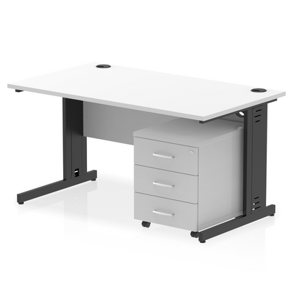 Impulse 1400mm Cable Managed Straight Desk With Mobile Pedestal