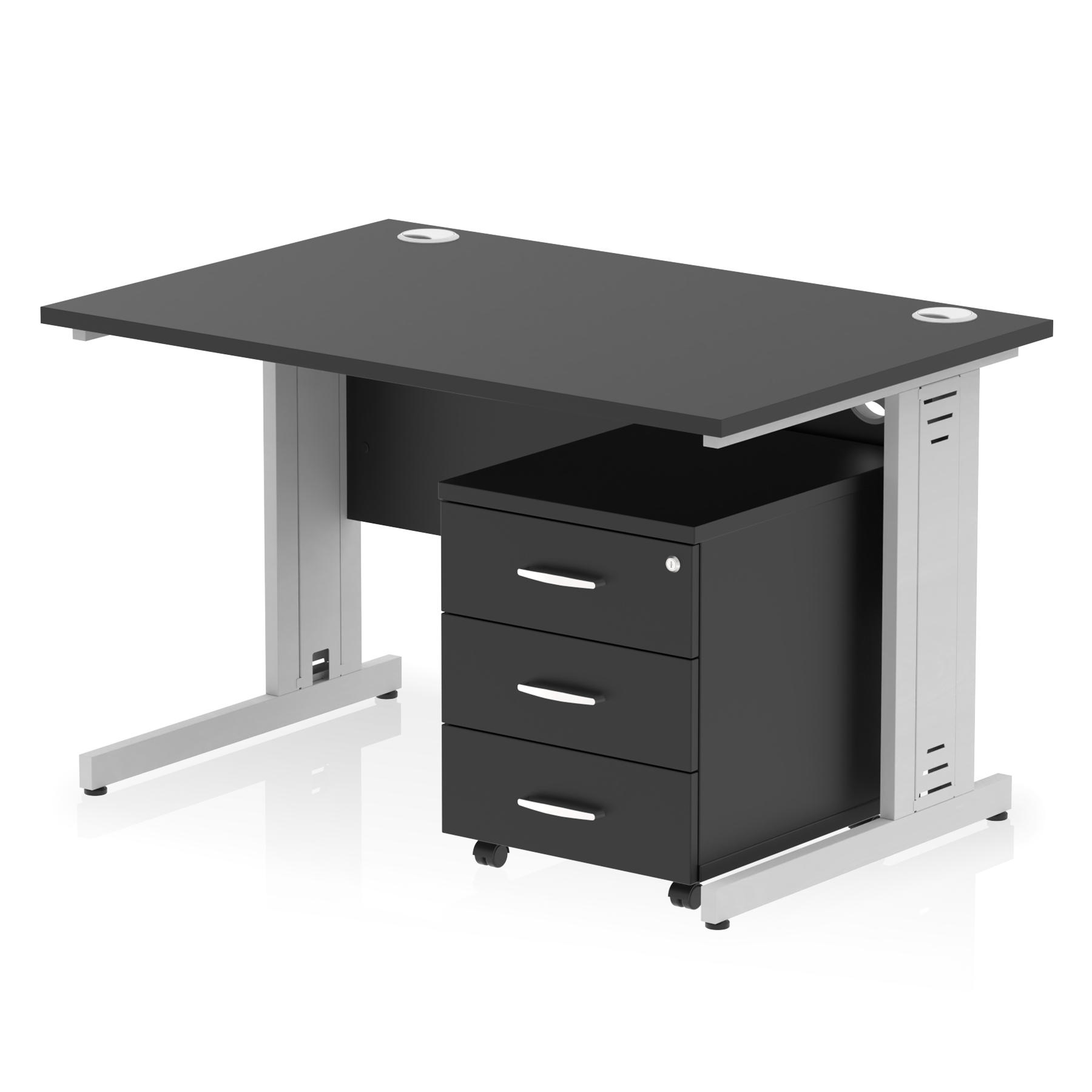 Impulse 1200mm Cable Managed Straight Desk With Mobile Pedestal