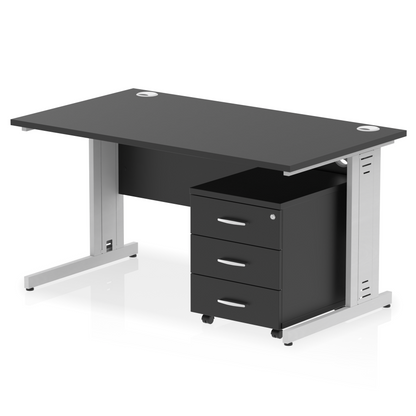 Impulse 1400mm Cable Managed Straight Desk With Mobile Pedestal