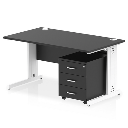 Impulse 1400mm Cable Managed Straight Desk With Mobile Pedestal