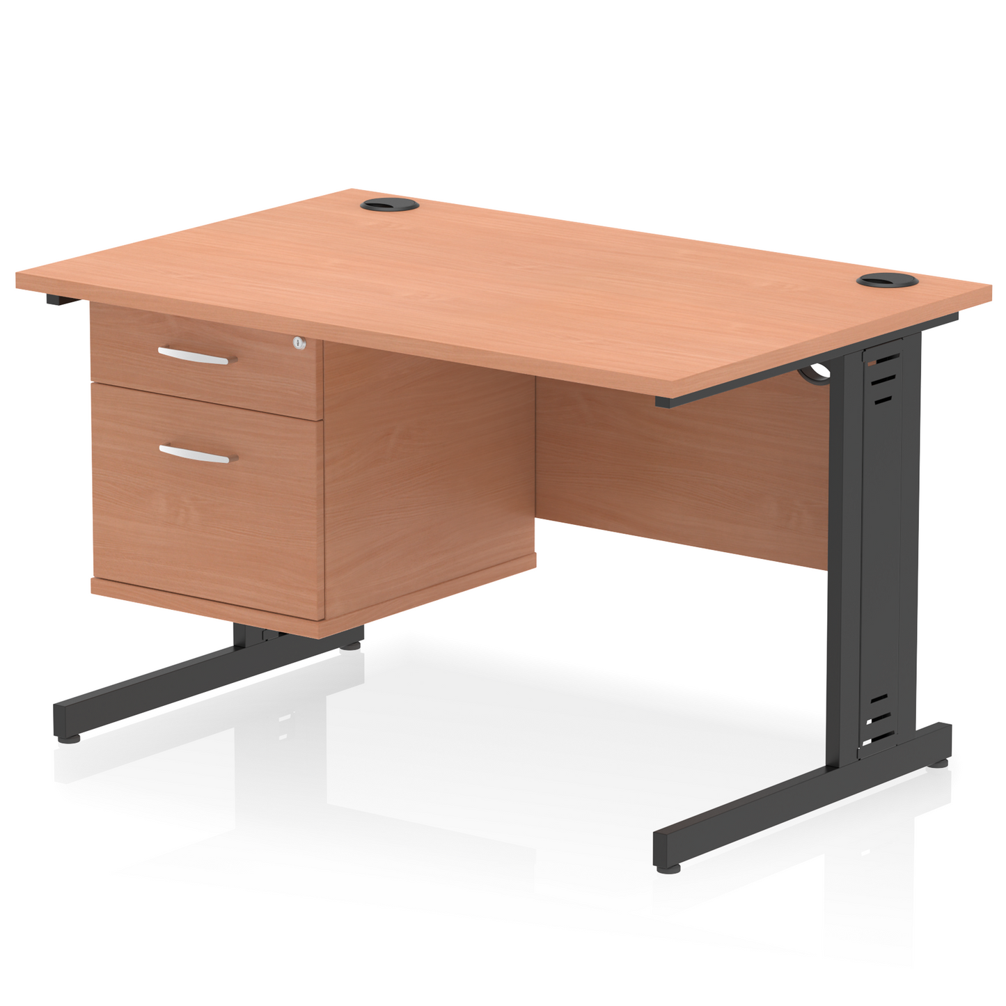 Impulse 1200mm Cable Managed Straight Desk With Single Fixed Pedestal