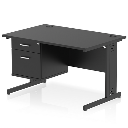 Impulse 1200mm Cable Managed Straight Desk With Single Fixed Pedestal