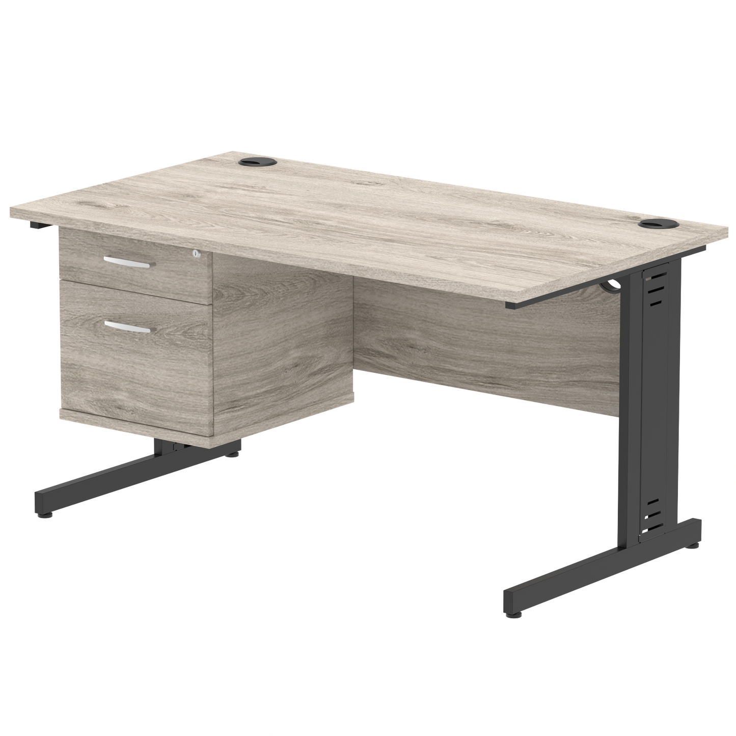 Impulse 1400mm Cable Managed Straight Desk With Single Fixed Pedestal