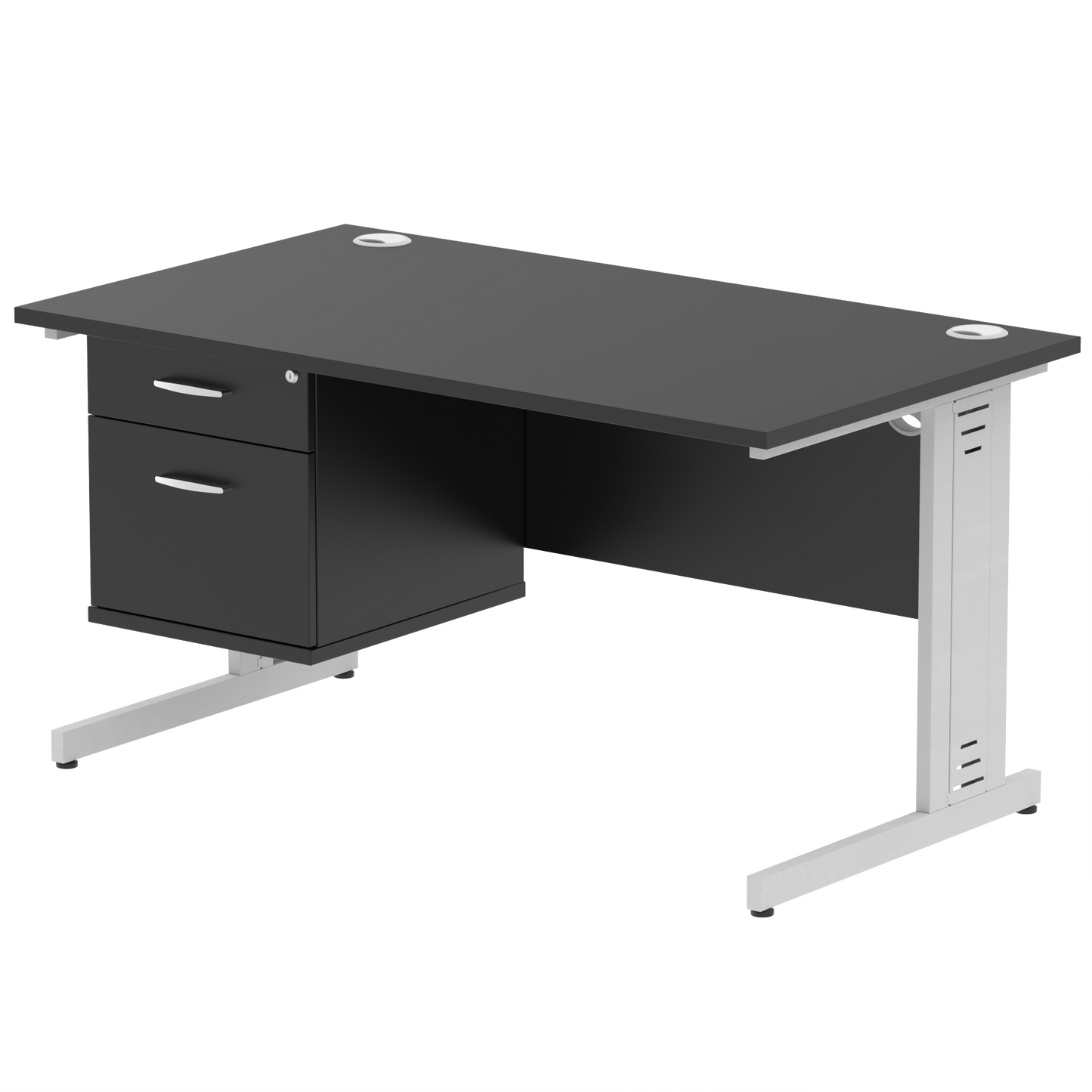 Impulse 1400mm Cable Managed Straight Desk With Single Fixed Pedestal