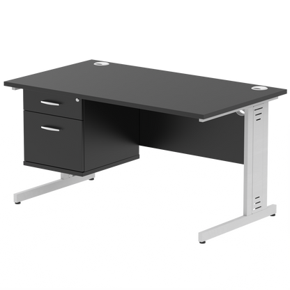 Impulse 1400mm Cable Managed Straight Desk With Single Fixed Pedestal