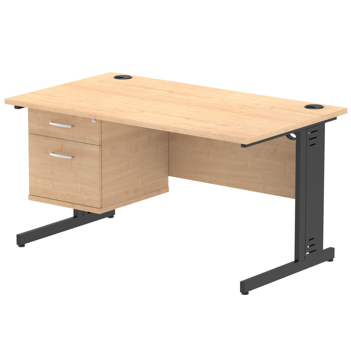 Impulse 1400mm Cable Managed Straight Desk With Single Fixed Pedestal