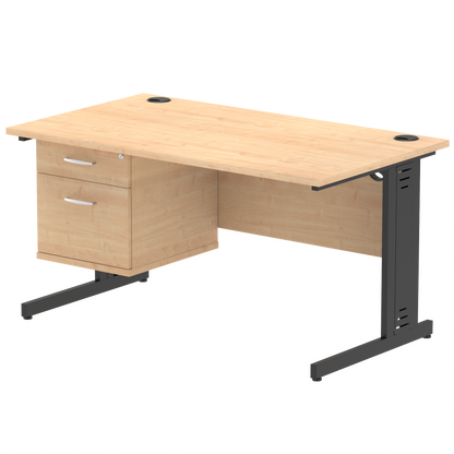 Impulse 1400mm Cable Managed Straight Desk With Single Fixed Pedestal