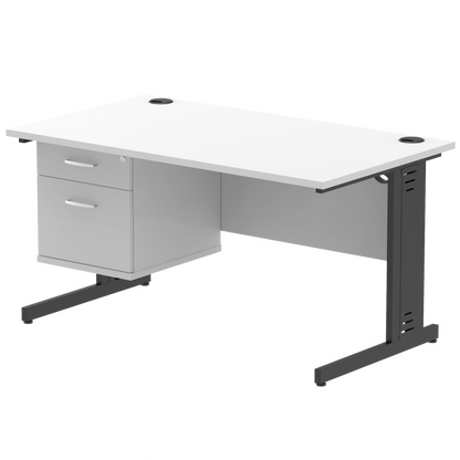 Impulse 1400mm Cable Managed Straight Desk With Single Fixed Pedestal