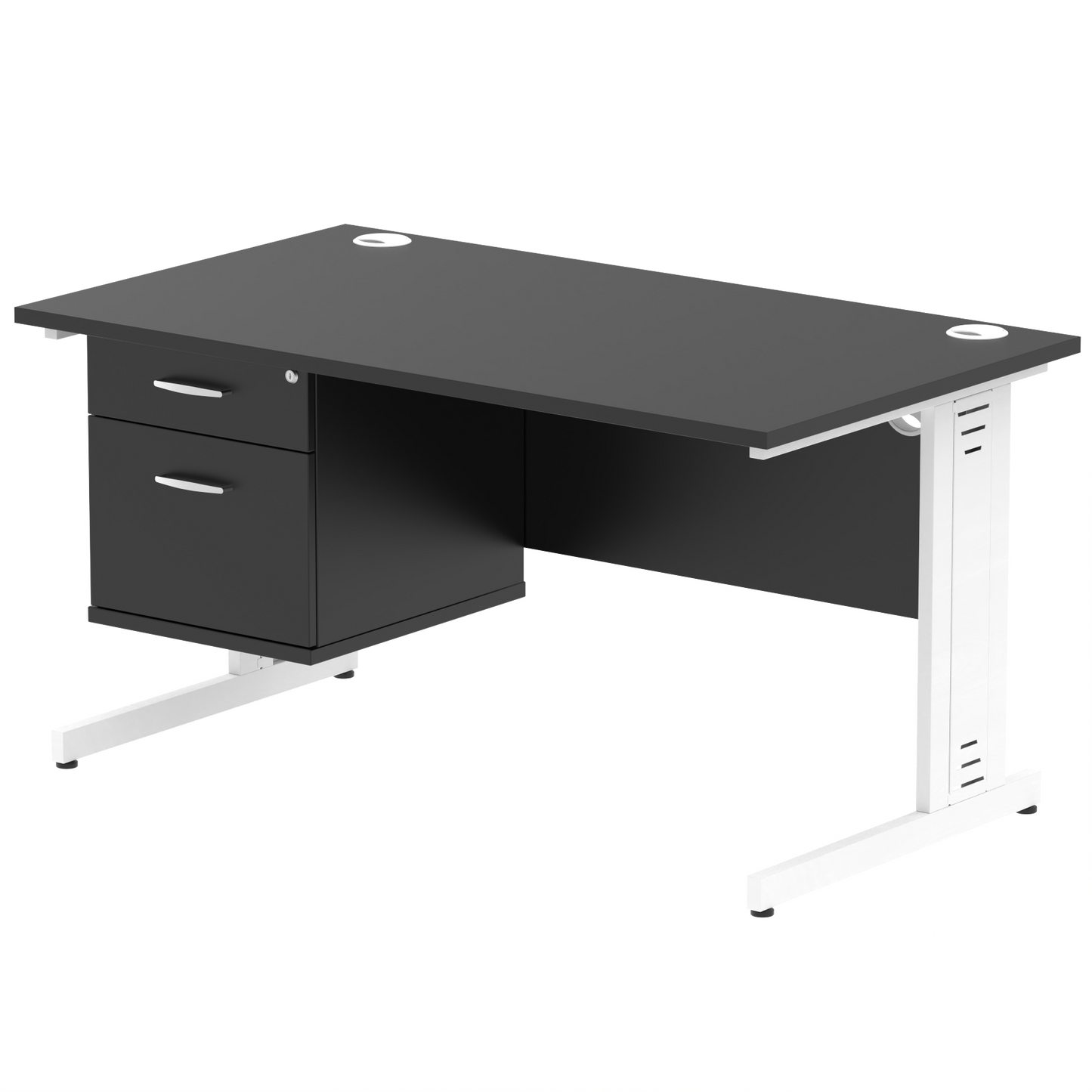 Impulse 1400mm Cable Managed Straight Desk With Single Fixed Pedestal