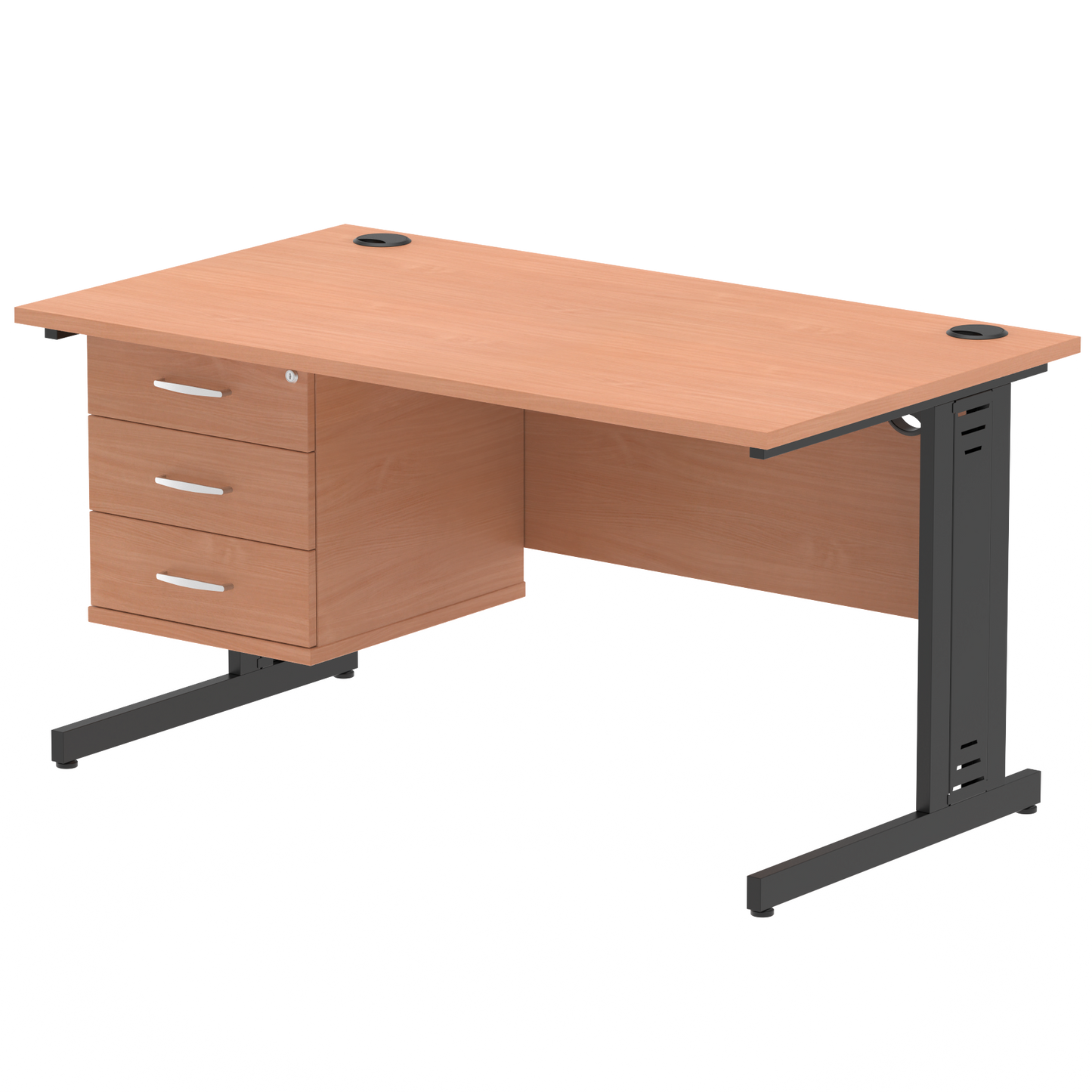 Impulse 1400mm Cable Managed Straight Desk With Single Fixed Pedestal