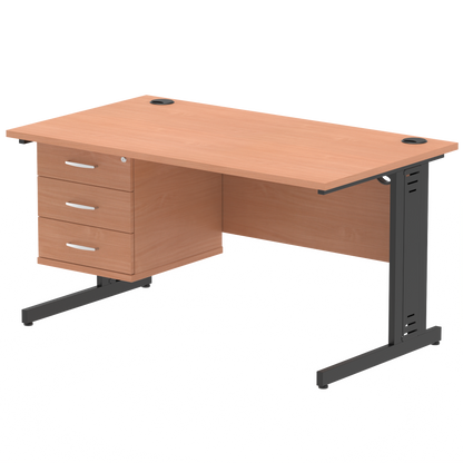 Impulse 1400mm Cable Managed Straight Desk With Single Fixed Pedestal