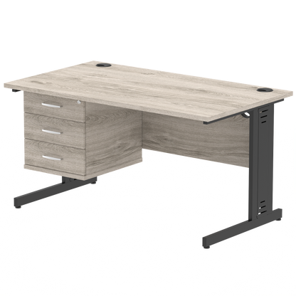 Impulse 1400mm Cable Managed Straight Desk With Single Fixed Pedestal