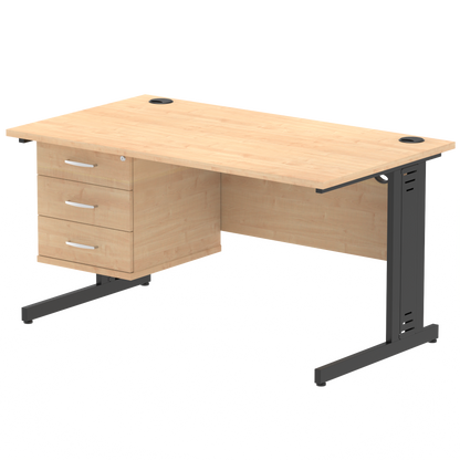 Impulse 1400mm Cable Managed Straight Desk With Single Fixed Pedestal