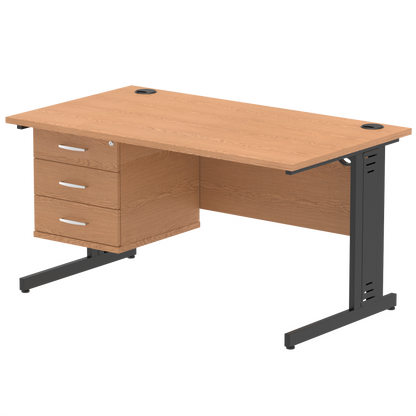 Impulse 1400mm Cable Managed Straight Desk With Single Fixed Pedestal