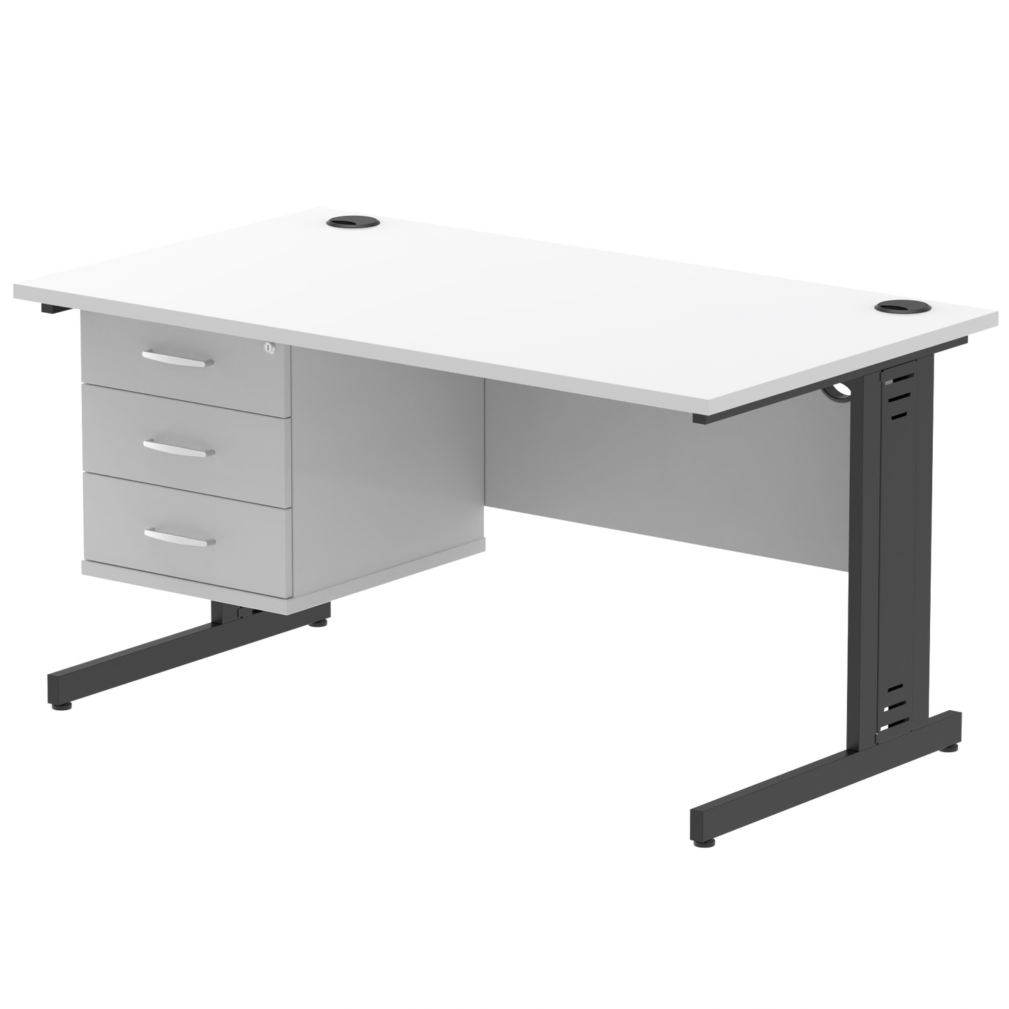 Impulse 1400mm Cable Managed Straight Desk With Single Fixed Pedestal